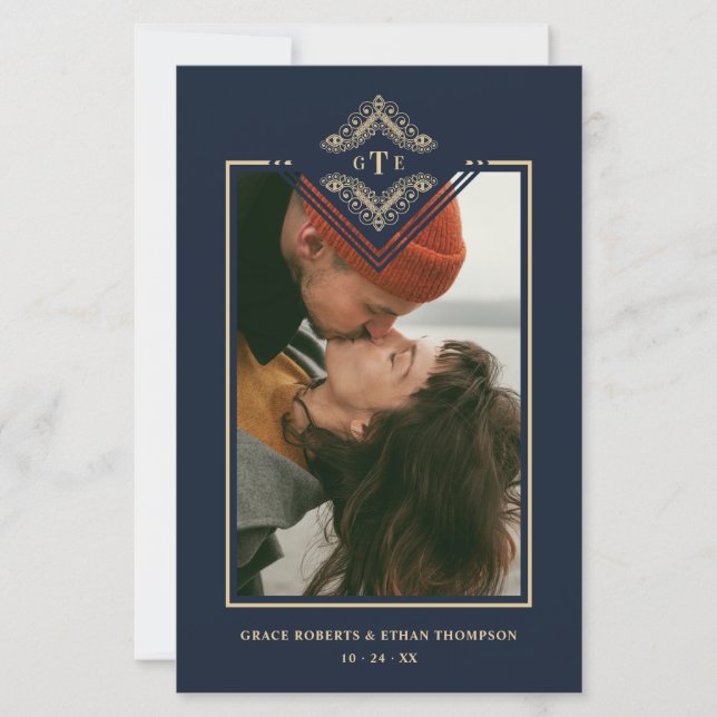 Budget Golden Flourish Classic Ornament Photo Navy (Vorderseite)