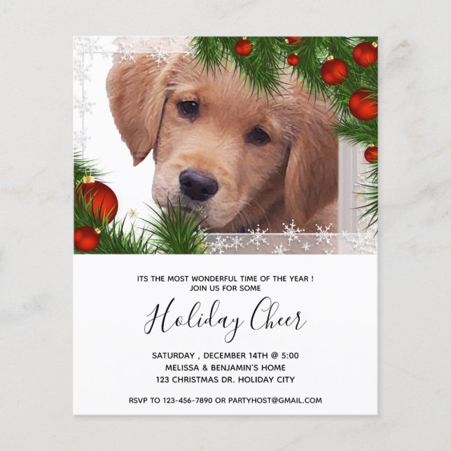 Budget Golden Retriever Dog Weihnachtseinladung (Vorderseite)