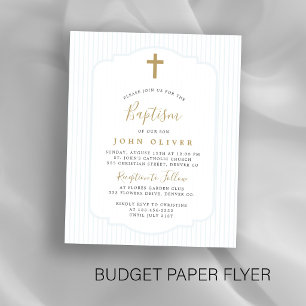 Budget goldenes Kreuz blaue Jungen-Taufeinladung Flyer
