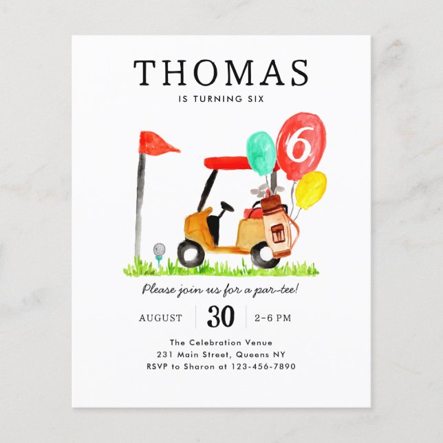 Budget Golf Cart Bag Balloon Kinder Par-tee Geburt Flyer (Vorne)