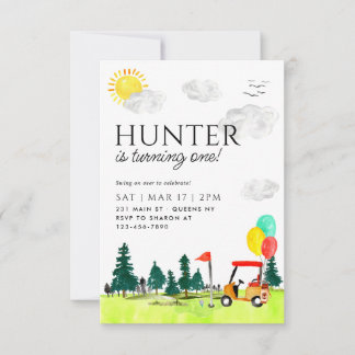 Budget Golf Cart Country Club Balloon Kind Geburts Mitteilungskarte