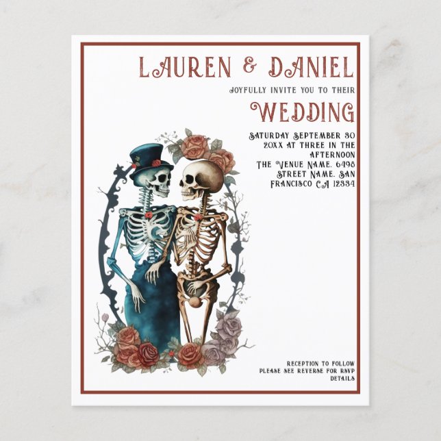 Budget Gothic Beautiful Skeleton QR Code Hochzeit (Vorderseite)