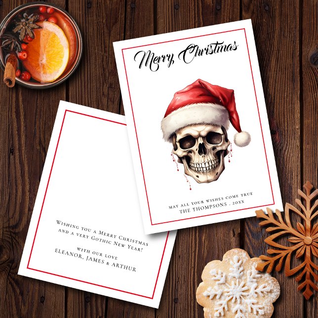 Budget Gothic Santa Skull Frohe Weihnachtskarte (Front and Back View )