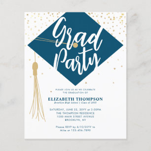 Budget GRAD Cap Blue Gold Graduation Party Einladu