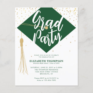 Budget GRAD Cap Green Gold Graduation Party Einlad