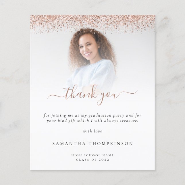 Budget Grad Foto Rose Gold Glitzer Vielen Dank (Vorderseite)