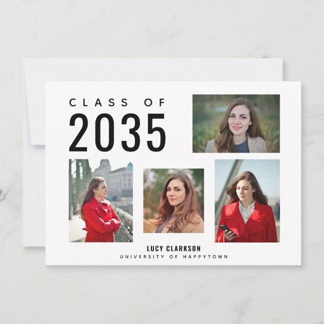 Budget Graduate 4 Foto Styled Collage Abschluss Mitteilungskarte (Vorderseite)