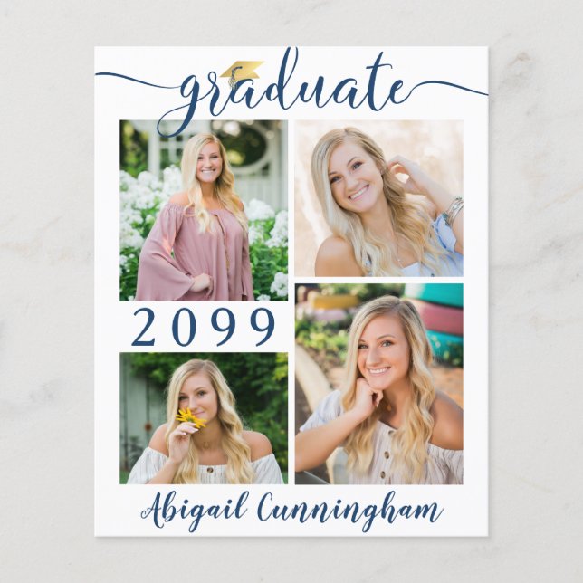 Budget Graduate 5 Fotos Blue Script Ankündigung (Vorderseite)