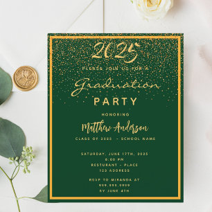Budget Graduation 2023 party green gold invitation