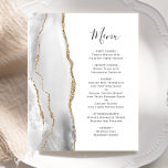 Budget Gray Gold Agate Wedding Menü<br><div class="desc">Die links Seite dieses eleganten,  modernen Hochzeitsmenüs besticht durch eine grau-weiße Aquarellwand,  die mit vergoldetem Imitat bestickt ist. Der anpassbare Text kombiniert handgeschriebene handgeschriebene Schriftzeichen aus Holzkohle mit Schriftart aus Kupferplatte auf weißem Hintergrund. Auf der Rückseite ist ein passendes grau- und goldfarbenes Dekor.</div>