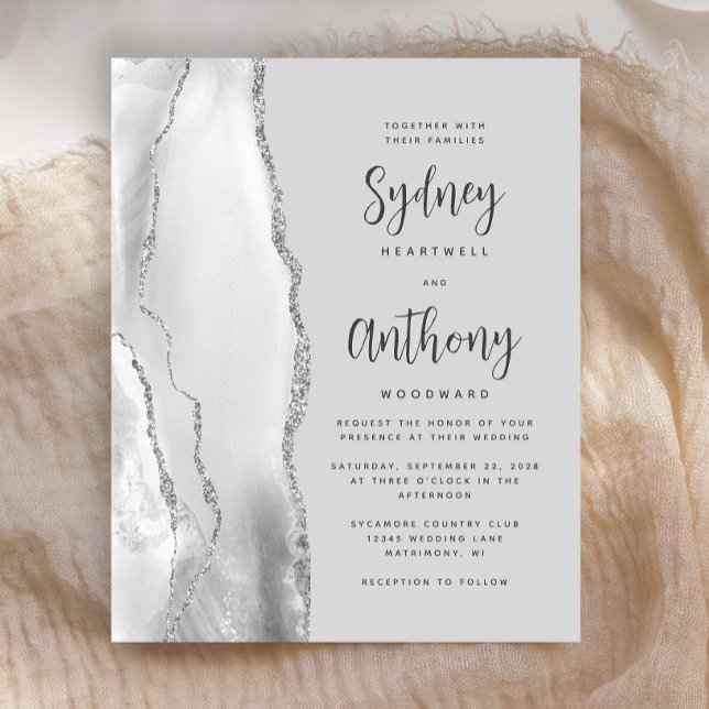 Budget Gray Silver Agate Calligraphy Wedding (Von Creator hochgeladen)