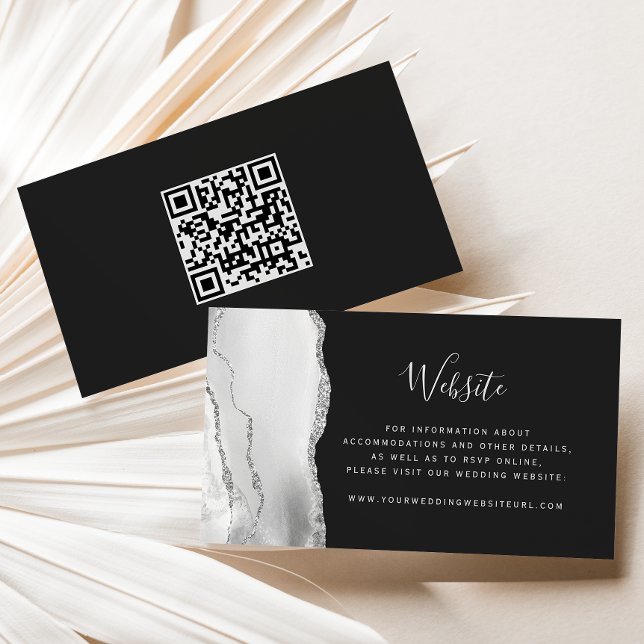 Budget Gray Silver Agate Dark Wedding QR Code Begleitkarte (Von Creator hochgeladen)