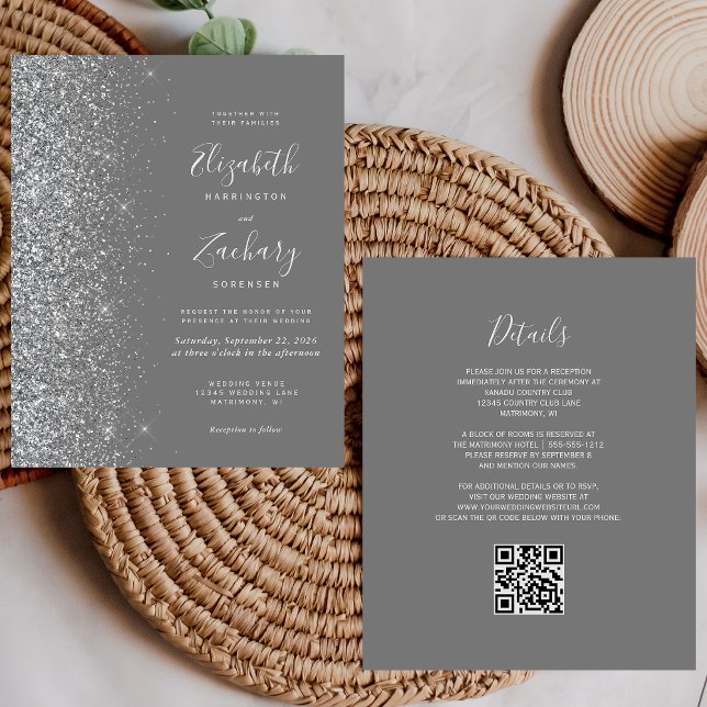 Budget Gray Silver Glitzer QR Code Wedite Einladun (Von Creator hochgeladen)