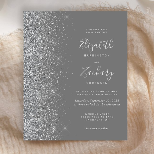 Budget Gray Silver Glitzer Wedding Einladung (Von Creator hochgeladen)