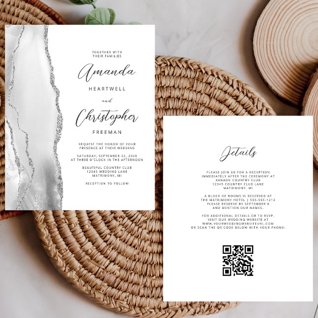 Budget Gray White Silver Agate QR Code Hochzeit (Von Creator hochgeladen)