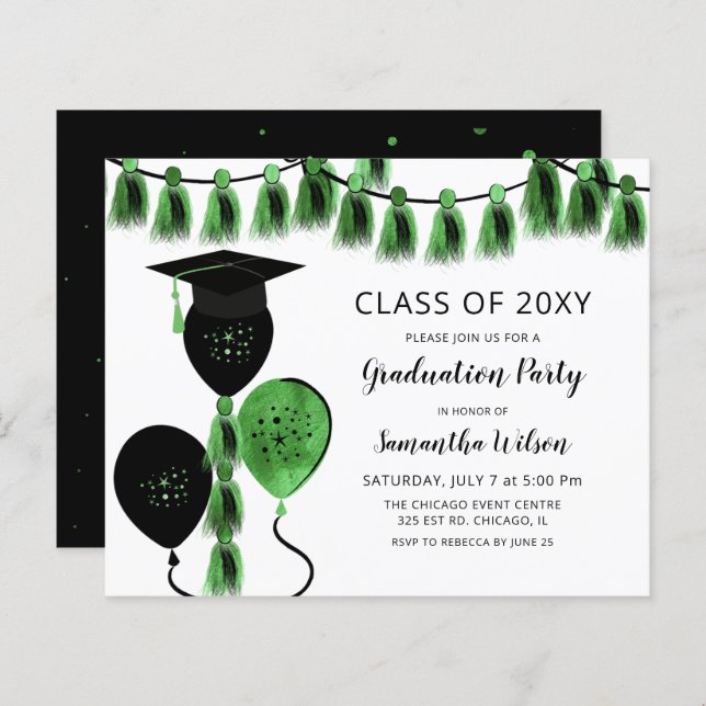 Budget Green Balloons Graduation Einladungen (Vorne/Hinten)