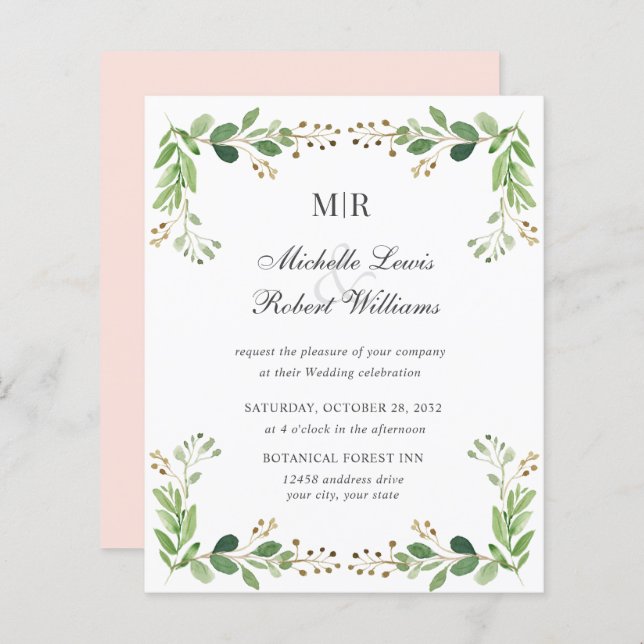 BUDGET Green Blätter Summer Spring Garden Hochzeit (Vorne/Hinten)