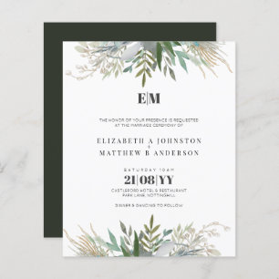 Budget Green Blätter Typografie Wedding Einladunge