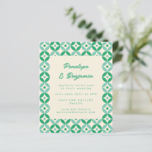 Budget Green Blue Retro Motif Hochzeit Einladung