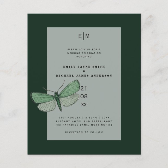 Budget Green Emerald Moth Wedding lädt ein (Vorderseite)