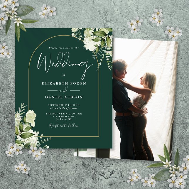 Budget Green Floral Arch Foto Hochzeit Einladung (Budget Green Floral Arch Photo Wedding Invite)
