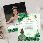 Budget Green Floral Quinceañera Foto Vielen Dank<br><div class="desc">Modern Emerald Dark Hunter Green Gold Glitzer Sparkle Floral Rose Schmetterling Prinzessin Tiara Crown Quinceñera Geburtstags Foto Danke Karte</div>