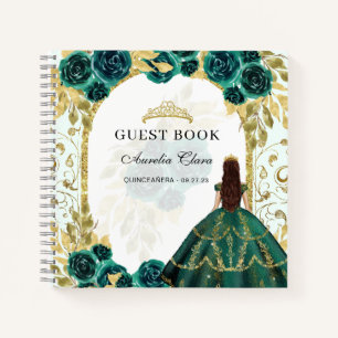 Budget Green Floral Quinceañera Gästebuch Notizbuch