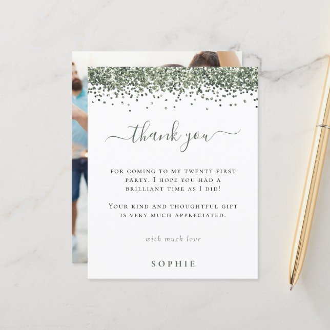 Budget Green Glitzer Foto 21. Geburtstag Vielen Da (Vorderseite/Rückseite Beispiel)