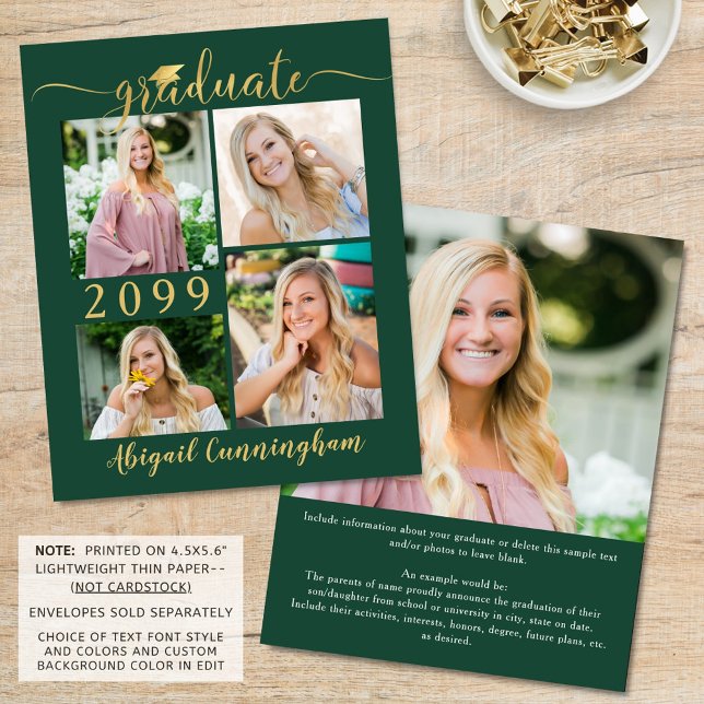 Budget Green Gold 5 Foto Graduate Ankündigung (Von Creator hochgeladen)