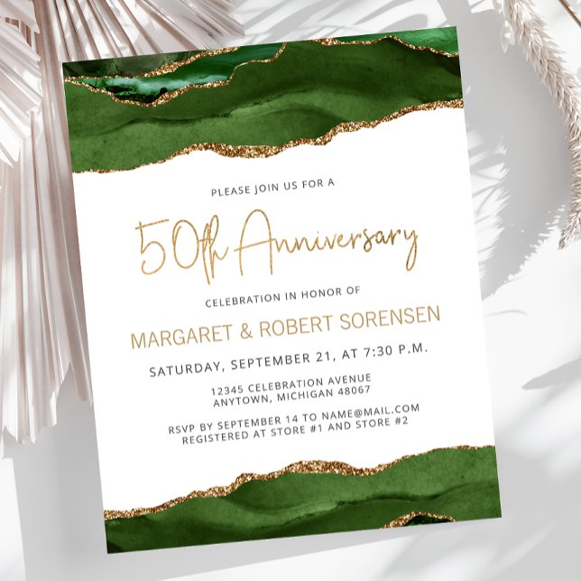 Budget Green Gold Agate 50th Anniversary Invite (Von Creator hochgeladen)