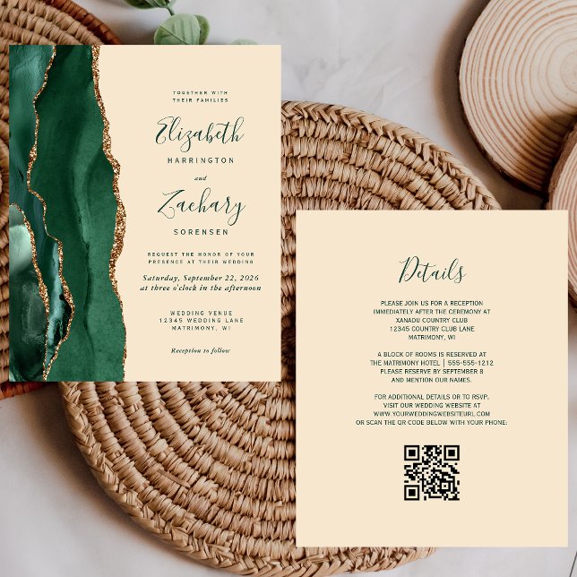 Budget Green Gold Agate Champagne QR Code Hochzeit (Von Creator hochgeladen)
