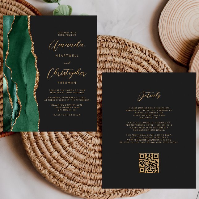 Budget Green Gold Agate Dark QR Code Hochzeit (Von Creator hochgeladen)