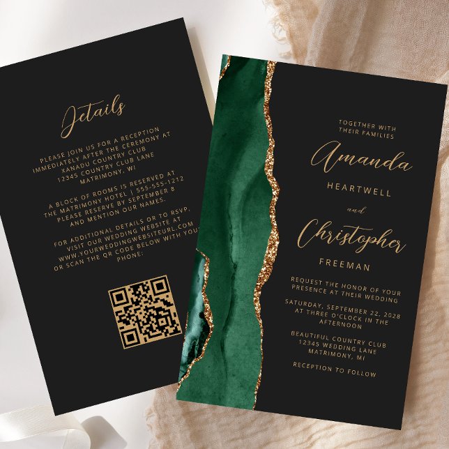 Budget Green Gold Agate Dark QR Code Hochzeit (Von Creator hochgeladen)