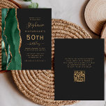 Budget Green Gold Agate QR Code 50. Geburtstag<br><div class="desc">Die links Kulisse dieses eleganten, modernen 50. Geburtstagsfeiers besticht durch eine smaragdgrüne Aquarellgrenze, die mit dem Glitzer der vergoldeten Imitate besticht. Der anpassbare Text kombiniert goldfarbene Handschrift, Copperplate und kursiv Schriftart auf schwarzem Schieferboden. Fügen Sie auf der Kartenrückseite UAWG Anweisungen hinzu, und Sie können einen QR-Code scannen, um online zu...</div>
