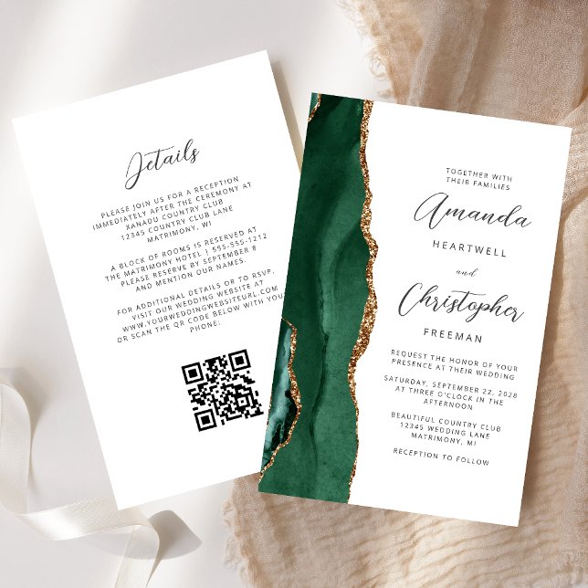 Budget Green Gold Agate QR Code Wedding (Von Creator hochgeladen)