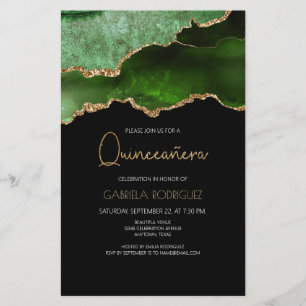 Budget Green Gold Agate Quinceañera Einladung
