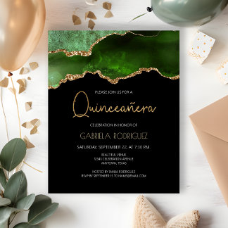 Budget Green Gold Agate Quinceañera Einladung