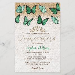 Budget Green Gold Butterfly Quinceañera Einladung