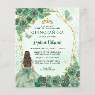 Budget Green Gold Chic Blumenprinzessin Quinceañer