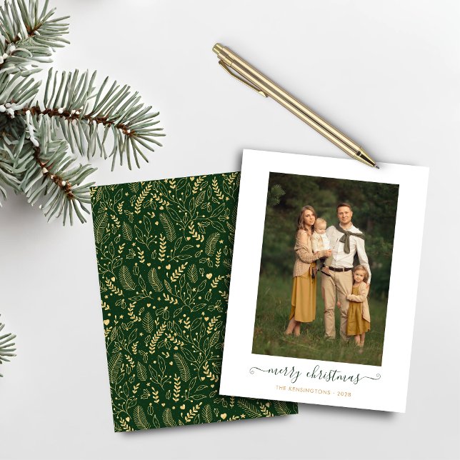 BUDGET Green Gold Einfach Frohe Weihnachten Foto (BUDGET Green Gold Simple Merry Christmas Photo Card)