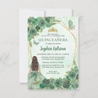 Budget Green Gold Floral Princess Quinceañera Mitteilungskarte