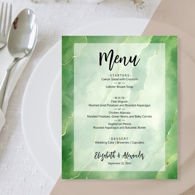 Budget Green Gold Marmor Wedding Menü (Von Creator hochgeladen)