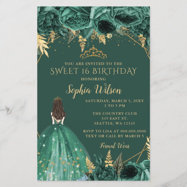 Budget Green Gold Princess Sweet 16 Einladung