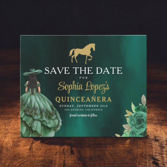 Budget Green Gold Quinceanera Save the Date (Von Creator hochgeladen)