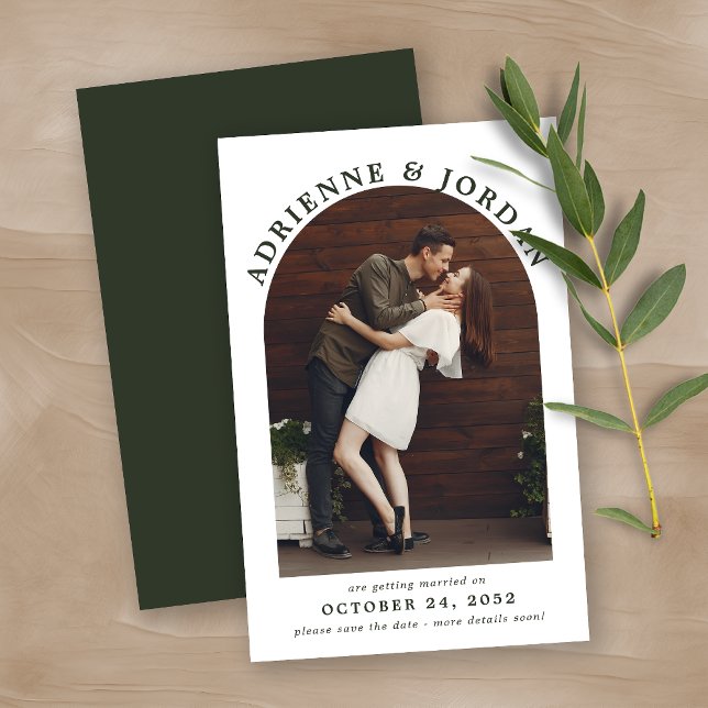 Budget Green Modern Arch Foto Save the Date (Von Creator hochgeladen)