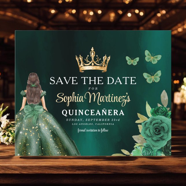 Budget Green Princess Quinceañera Save the Date (Von Creator hochgeladen)