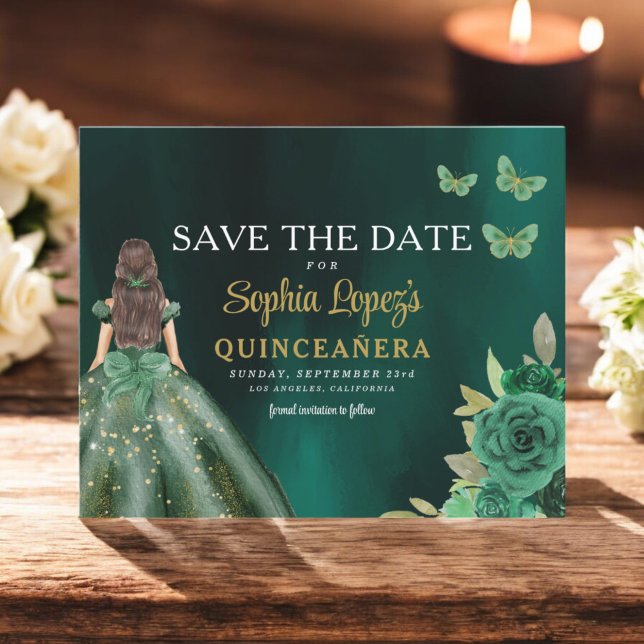 Budget Green Princess Quinceañera Save the Date (Von Creator hochgeladen)