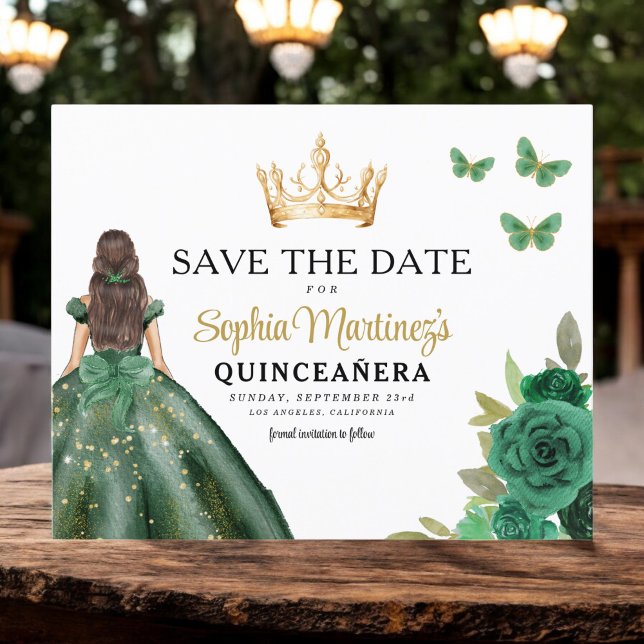 Budget Green Princess Quinceañera Save the Date Flyer (Von Creator hochgeladen)