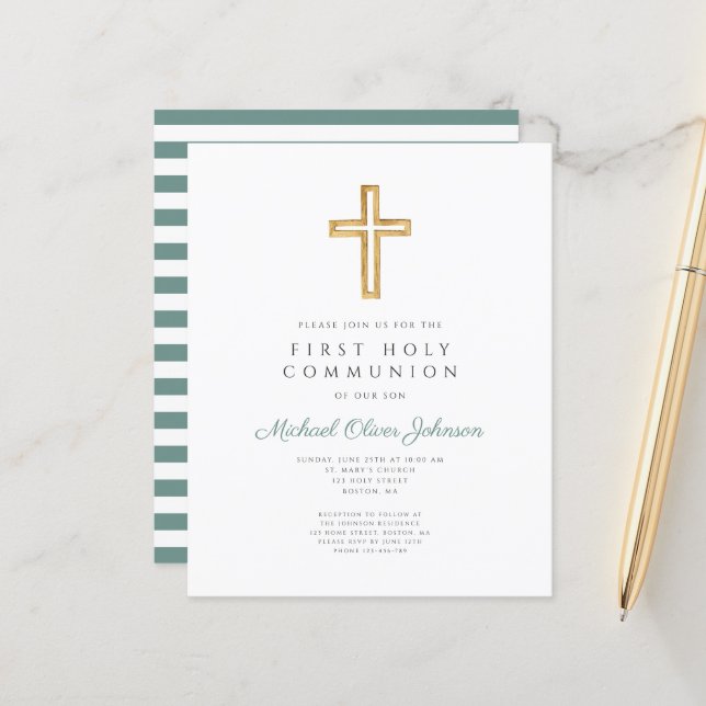 Budget Green Religious Boy Erste Kommunion Sheet (Vorderseite/Rückseite Beispiel)