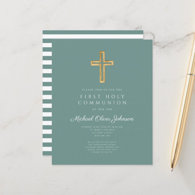 Budget Green Religious Boy Erste Kommunion Sheet (Vorderseite/Rückseite Beispiel)